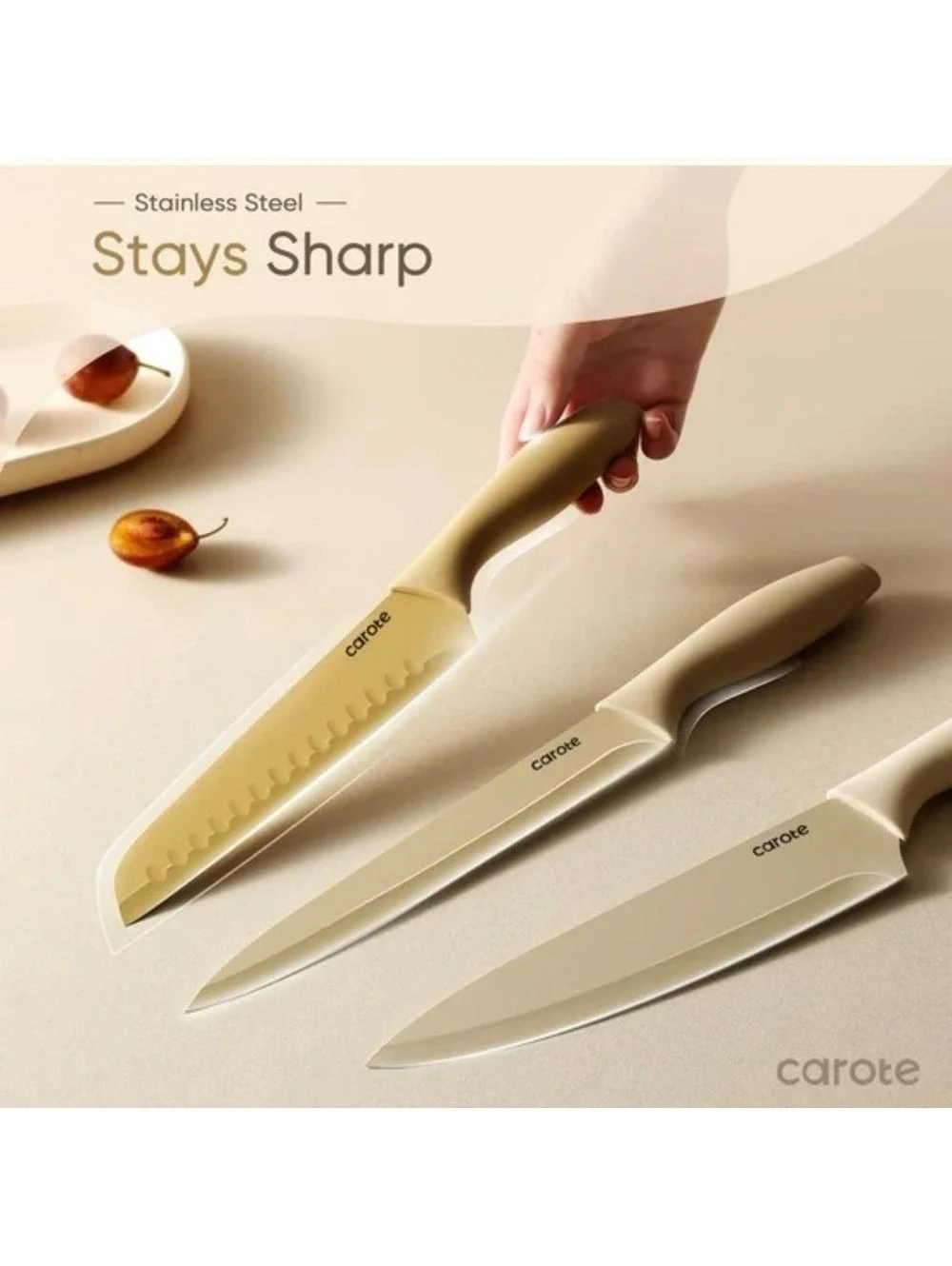Carote Knife Set 12 Piece Neutral Colors Stainless Steel Ceramic Coating Knives